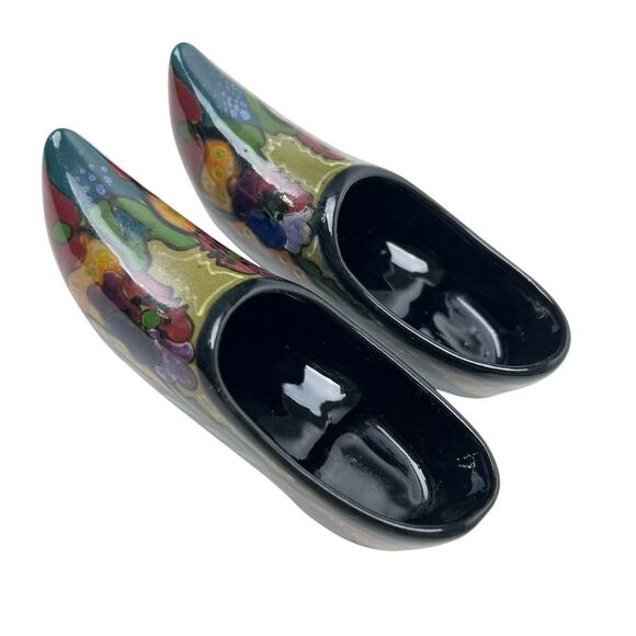 Pottery Decor Miniature Shoes Clogs Set 2 Zuid Holland Gouda High Gloss Signed - Picture 2 of 14